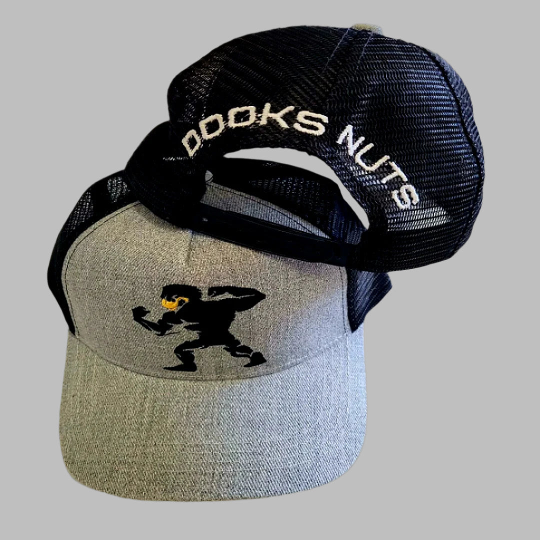 Dooks nuts truckers style embroidered grey cap.