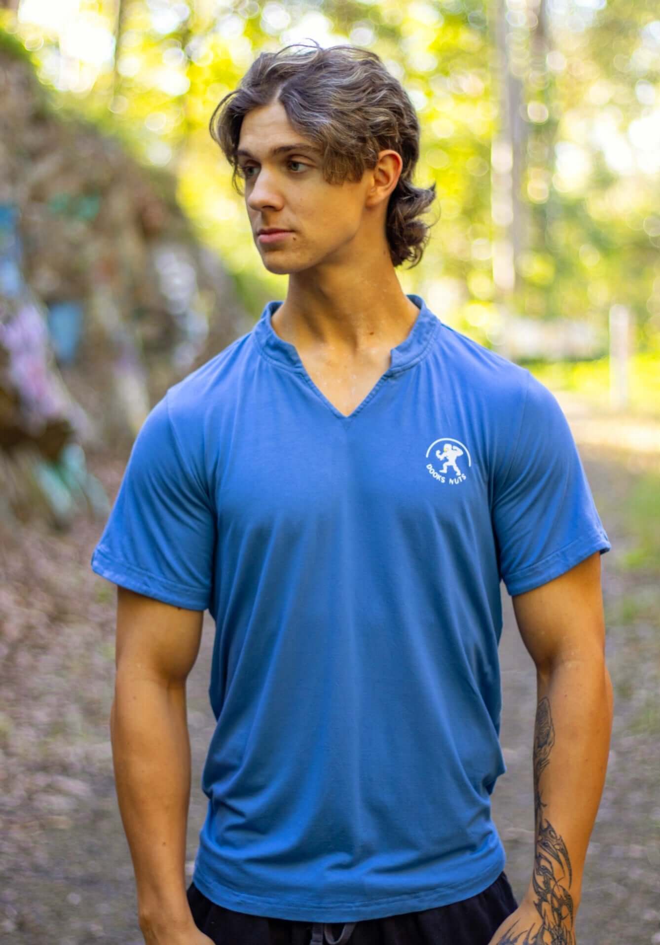 Dooks nuts coziest V-necked blue bamboo T-shirt.