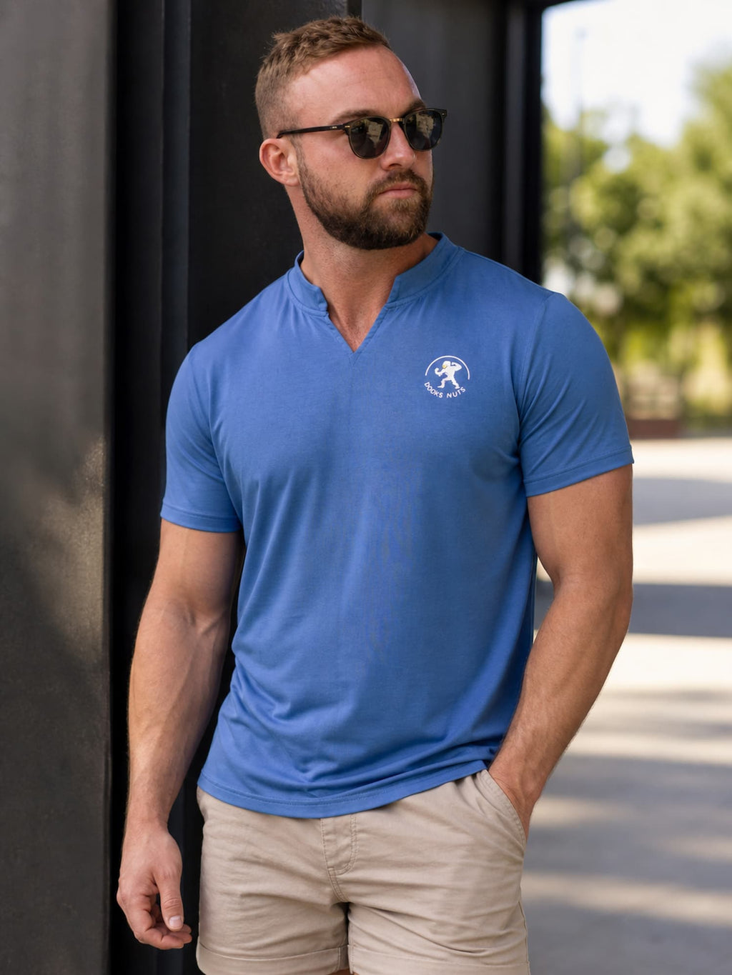 Blue V-necked bamboo T-shirt